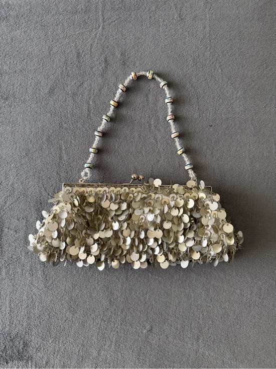 Handbags - Sequined Silver Evening Clutch Bag